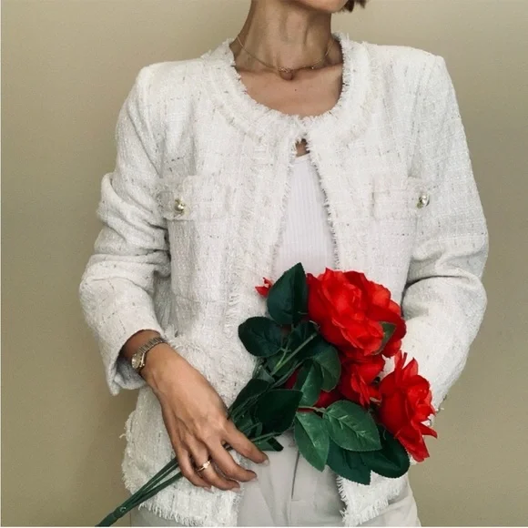 Nanette Lepore Cream & Gold Boucle Tweed Blazer NWT Sz Small - Picture 12 of 15